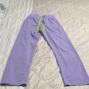 FIGS Women's Lavender Scrub pants with Neon Green Drawstring